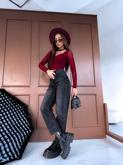 LOOSE džinsa bikses "TURBO W1115-1" - TUMŠI PELĒKAS